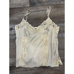 Vintage Banana Republic Women Silk Blend Lace Trim Camisole Top Beige 12 y2k
